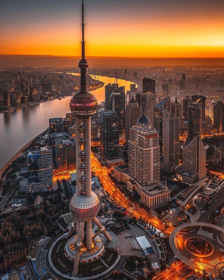 Shanghai Lujiazui shopping district skyline with luxury malls and Huangpu River